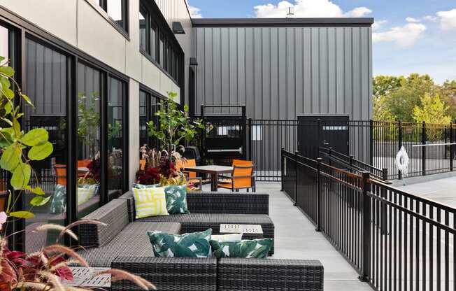 Poolside lounge at Villages on McKnight Apartments in St Paul