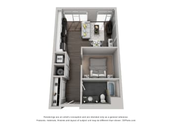 Studio, 1 bath, 631 sqft, $1,519