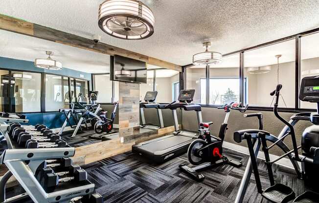 a gym with cardio machines and other exercise equipment  at ReNew at Neill Lake, Eden Prairie, 55344