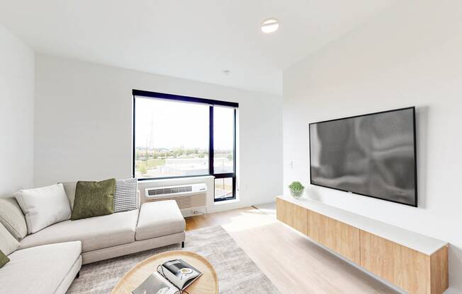 a living room with a couch and a tv