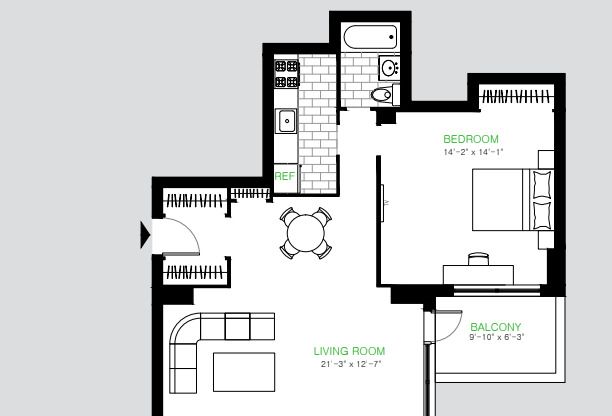 1 bed, 1 bath, 813 sqft, $5,800, Unit 16FW