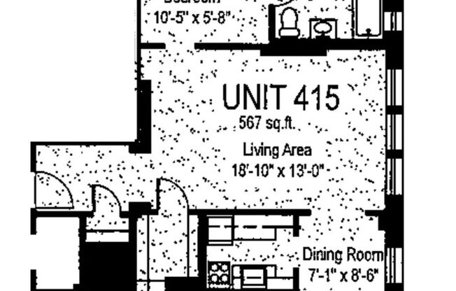 Studio, 1 bath, 413 sqft, $1,425, Unit Royal York 415