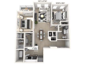 2 beds, 2 baths, 1,111 sqft, $1,789
