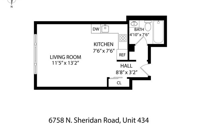 Studio, 1 bath, 295 sqft, $1,475, Unit 434