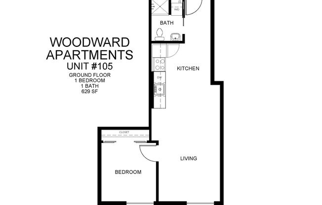 1 bed, 1 bath, 629 sqft, $1,225, Unit 105