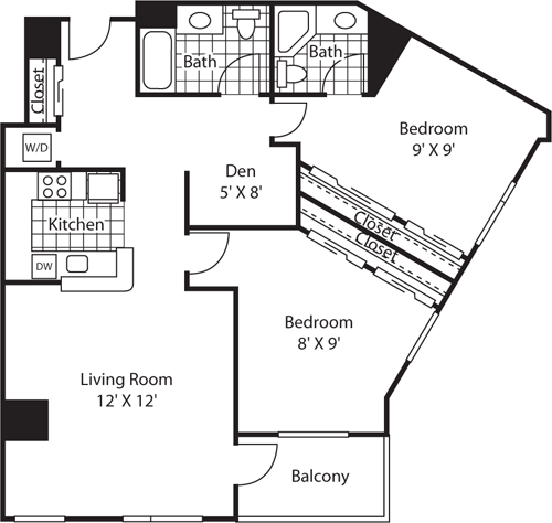 2 beds, 2 baths, 1,187 sqft, $3,645, Unit 1109