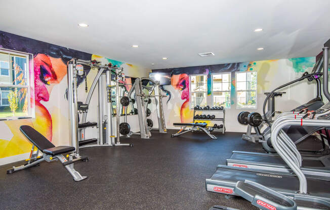 the gym at the flats at big tex apartments