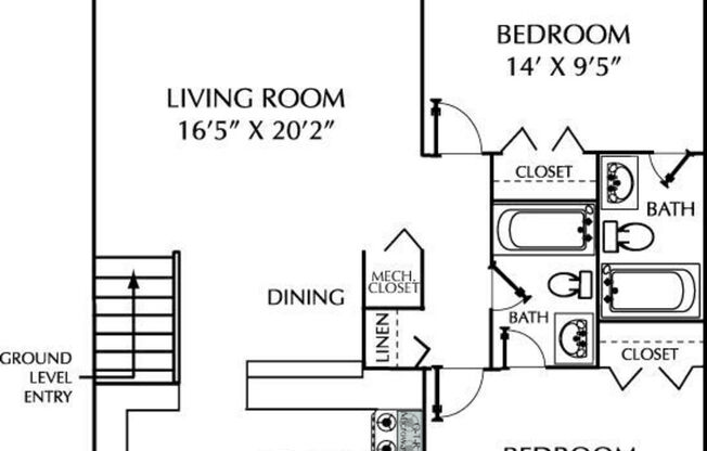 2 beds, 2 baths, 954 sqft, $1,698