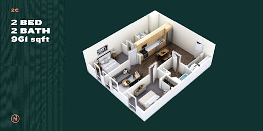 2 beds, 2 baths, 961 sqft, $2,452