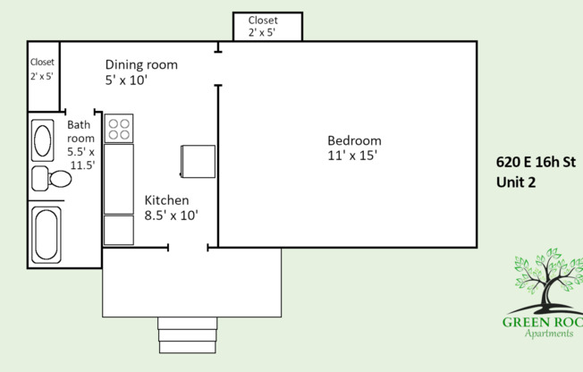1 bed, 1 bath, 500 sqft, $1,025, Unit 1
