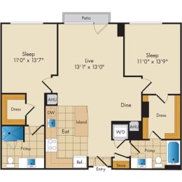 2 beds, 2 baths, 1,069 sqft, $3,335