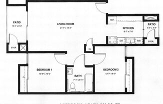 Two Bedroom One Bath - Upstairs - Pebble Creek Apartments