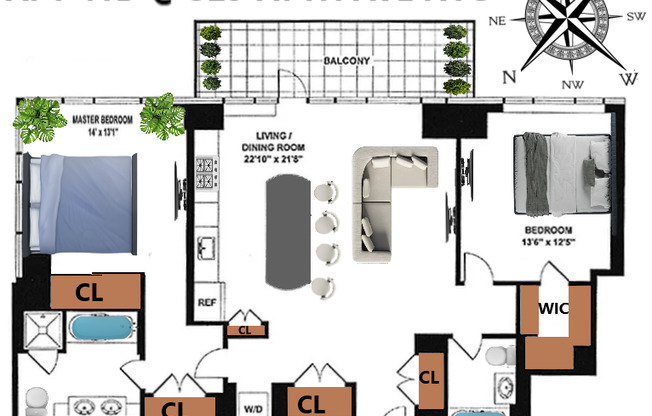 2 beds, 2 baths, 1,280 sqft, $9,500, Unit 41D