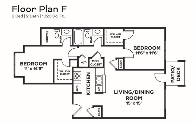 2 beds, 2 baths, 1,020 sqft, $1,350