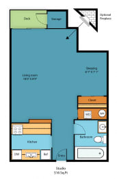 Studio, 1 bath, 474 sqft, $1,425