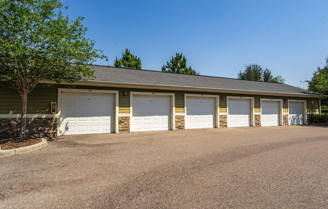 row of white car garages