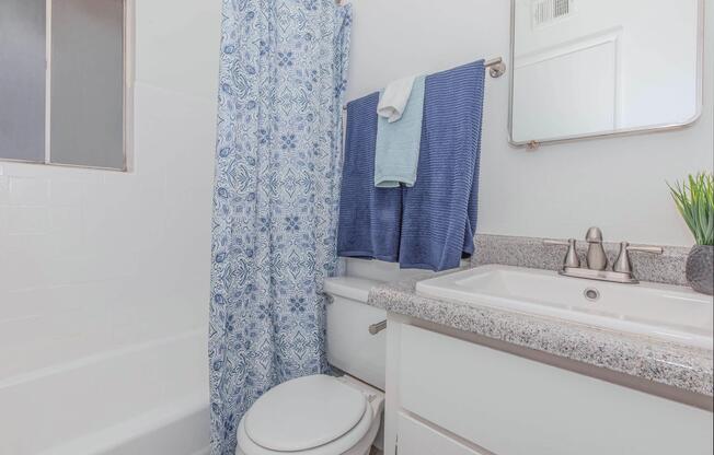 a room with a sink and a shower curtain