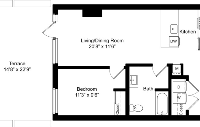 1 bed, 1 bath, 715 sqft, $2,800, Unit 702
