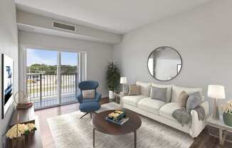 a living room with a couch and a coffee table