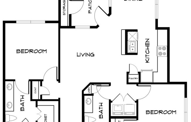 2 beds, 2 baths, 1,194 sqft, $1,294