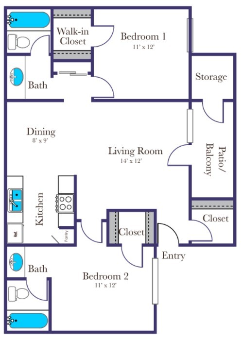 2 beds, 2 baths, 934 sqft, $1,625, Unit 115