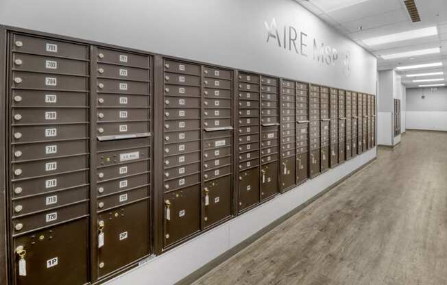 a row of lockers in a hallway