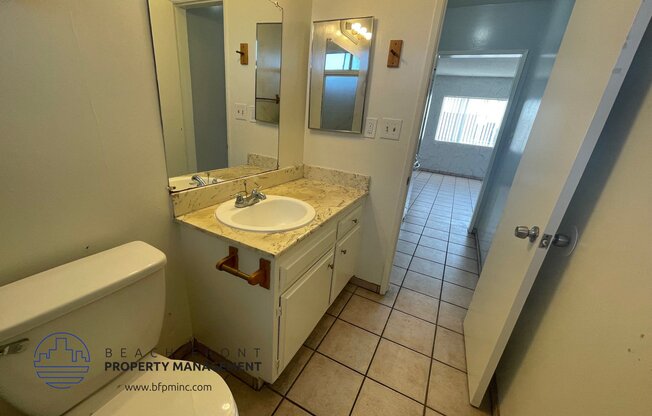 a bathroom with a sink and a toilet and a mirror