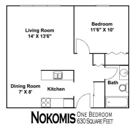 1 bed, 1 bath, 630 sqft, $1,135