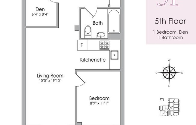 1 bed, 1 bath, $3,000, Unit 5P