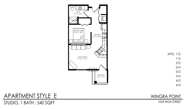 Studio, 1 bath, 540 sqft, $1,479