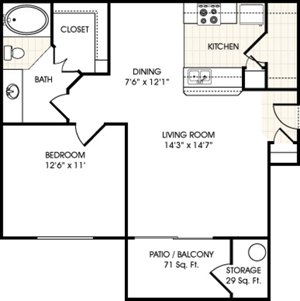 1 bed, 1 bath, 707 sqft, $1,378