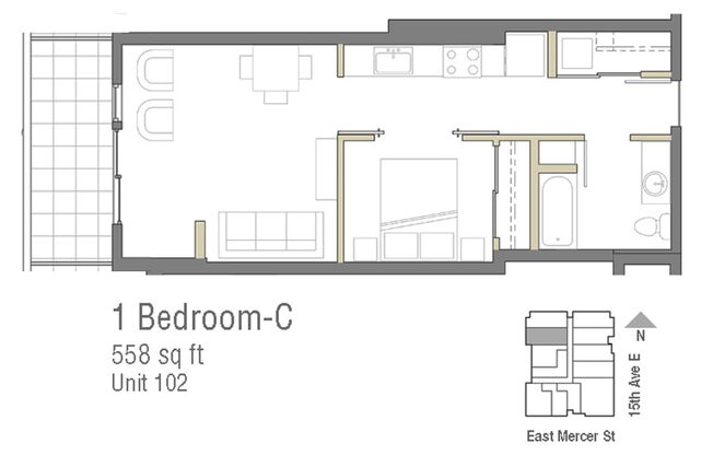 1 bed, 1 bath, 542 sqft, $2,119, Unit 204