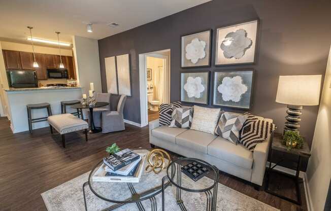 Living Room Come Dining Area View at Abberly CenterPointe Apartment Homes by HHHunt, Virginia, 23114