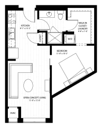 1 bed, 1 bath, 621 sqft, $1,556