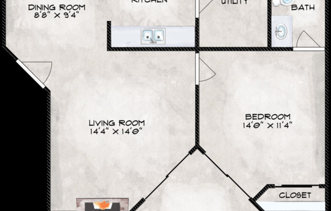 1 bed, 1 bath, 714 sqft, $1,175