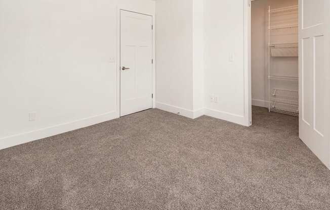 Bedroom with carpet and a walk-in closet