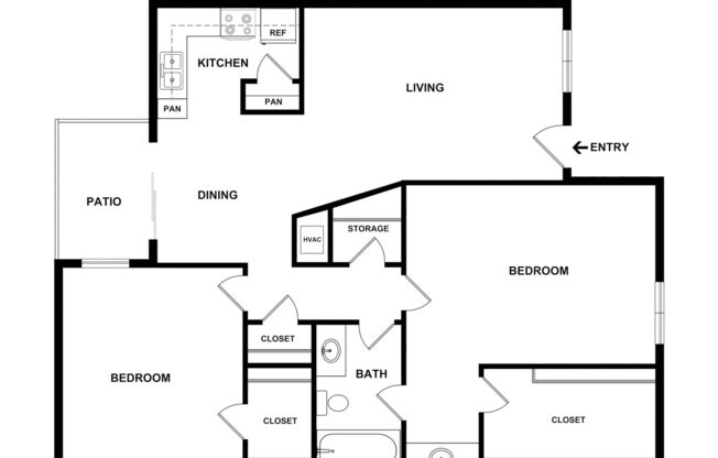 2 beds, 1 bath, 839 sqft, $1,304