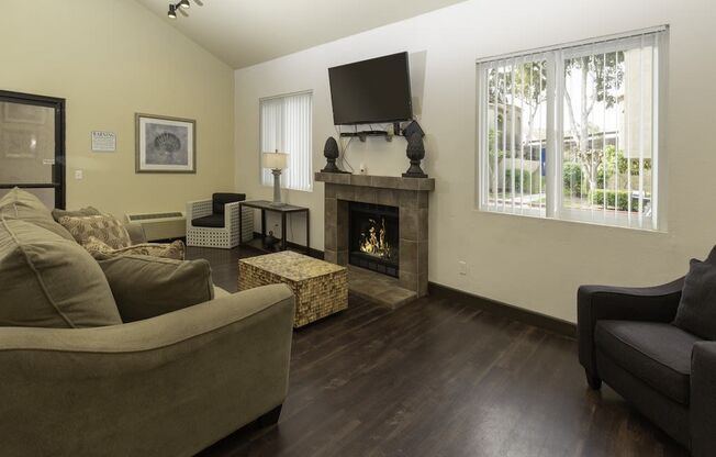 Clubhouse with Fireplace at Eucalyptus Grove Apartments, California, 91910