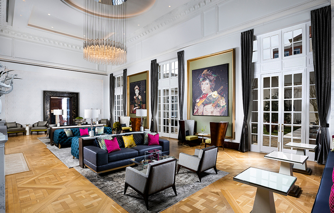 Work from home in the former ballroom of the historic Italian Embassy, transformed into an exquisite resident lounge space with preserved features