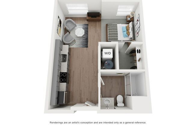 Studio, 1 bath, 590 sqft, $1,350