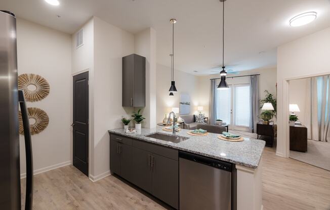 a kitchen and living room in a new home