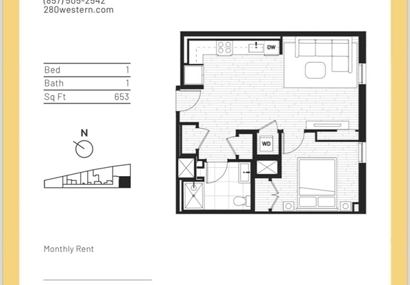 1 bed, 1 bath, 653 sqft, $3,500, Unit 507