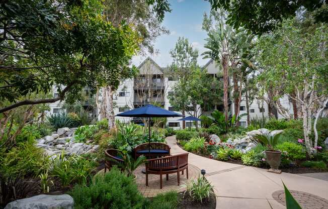 Lush courtyard at 55+ FountainGlen Goldenwest, Westminster, CA