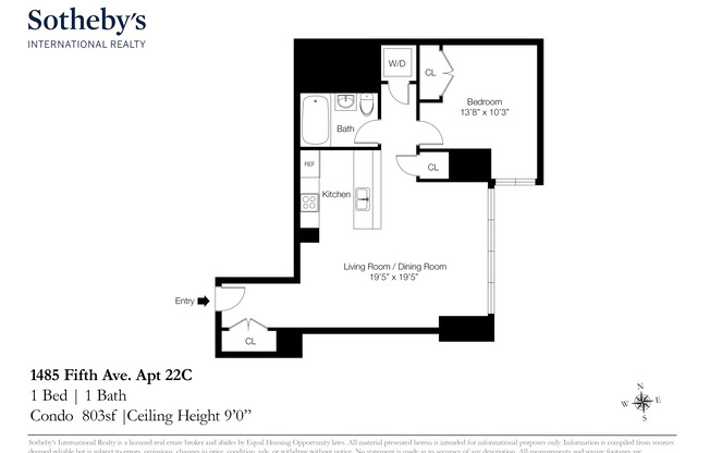 1 bed, 1 bath, 803 sqft, $3,800, Unit 22C