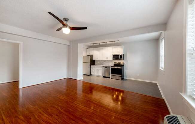 Beautiful Living Room and Ceiling Fan at Connecticut Plaza Apartments, 2901 Connecticut Ave NW, Washington, DC.