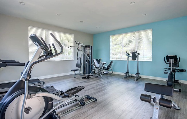 A well-equipped gym with a variety of exercise machines.