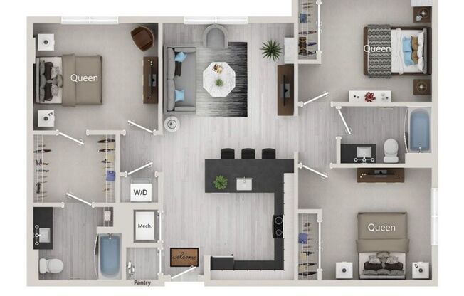 3 beds, 2 baths, 1,291 sqft, $2,590, Unit Unit 1023