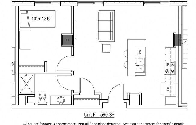 1 bed, 1 bath, 590 sqft, $1,825