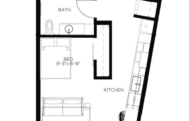 Studio, 1 bath, 503 sqft, $995, Unit 1211