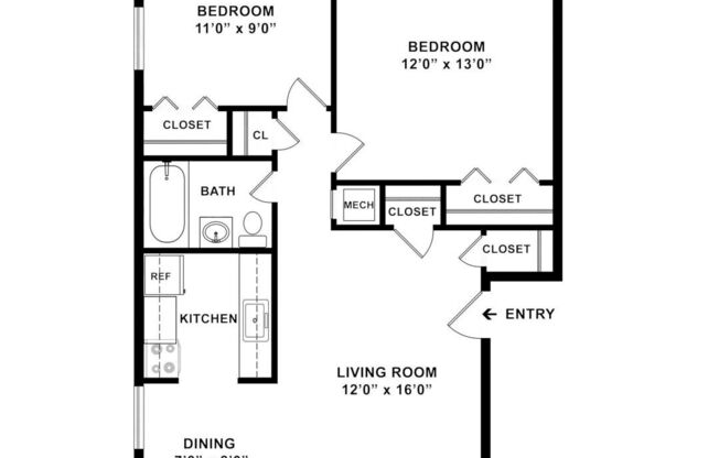 2 beds, 1 bath, 620 sqft, $750